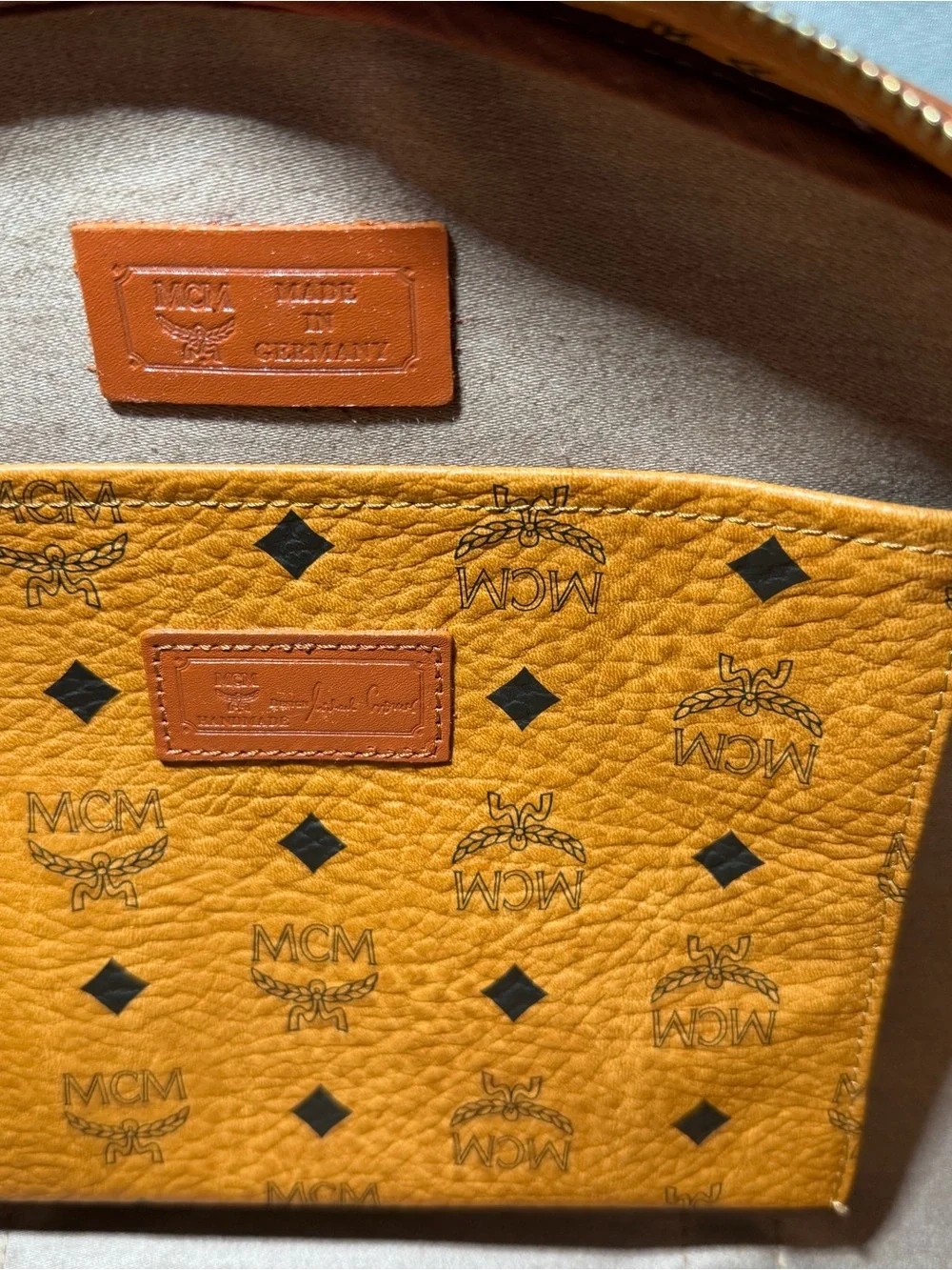MCM Cognac Monogram Visetos Dome Tote with Shoulder Straps